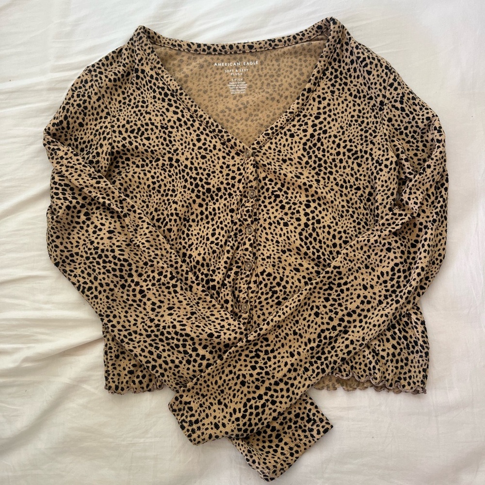 Leopard Print Long Sleeve American Eagle Shirt